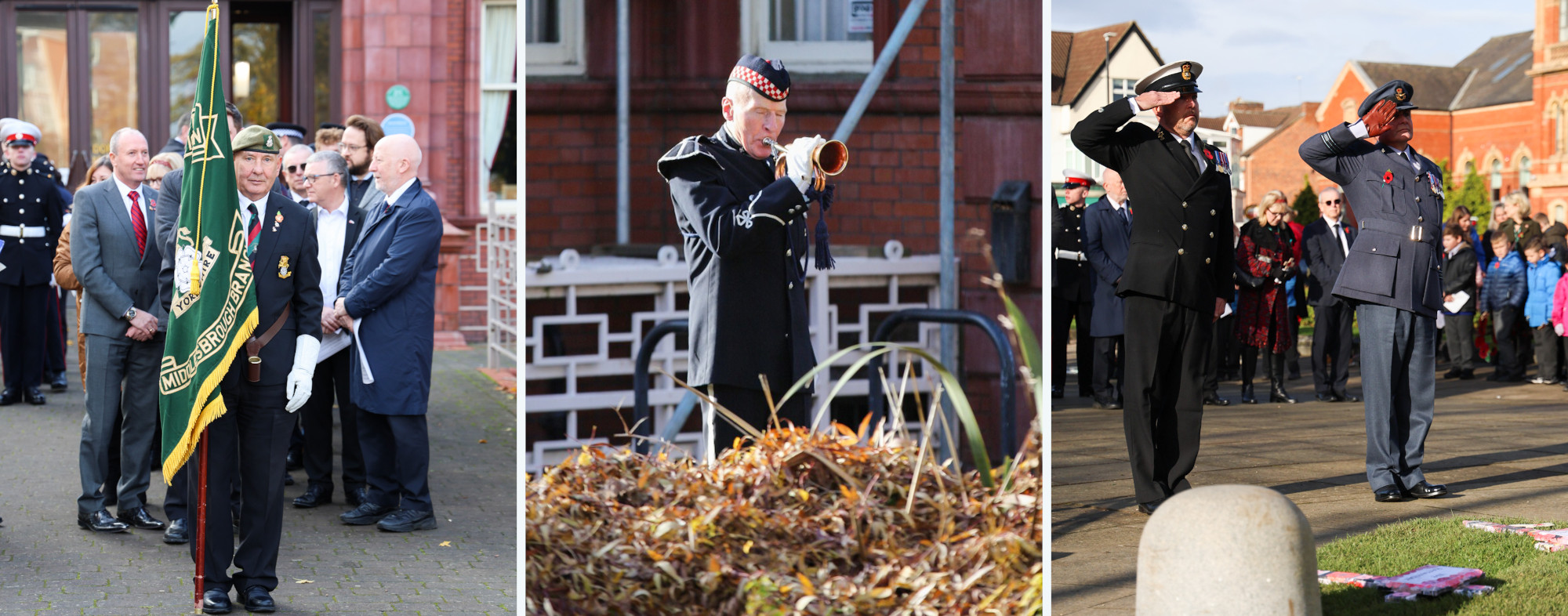 Veterans, members of the armed forces, and civic dignitaries at the laying of the first poppy