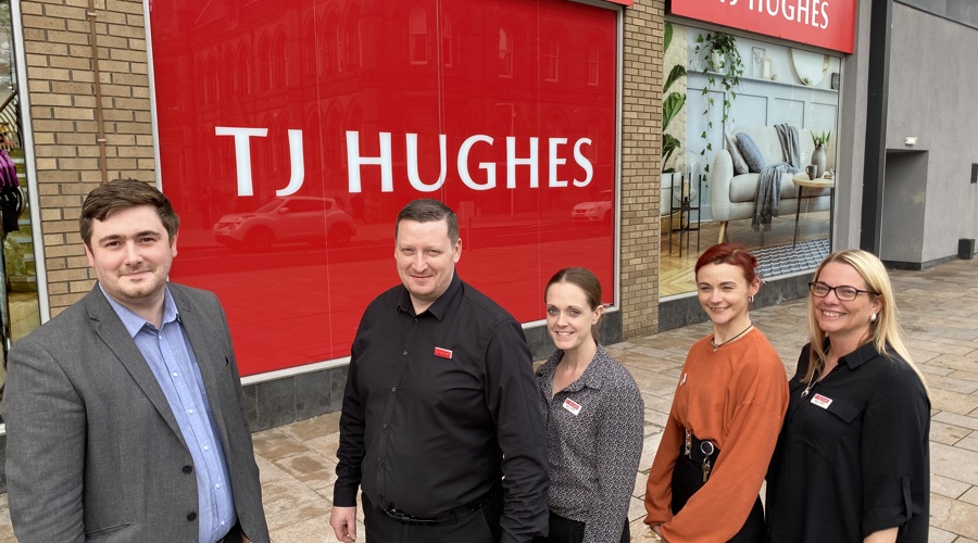 Middlesbrough Mayor Chris Cooke (left) with store manager Matt Philpot and duty managers Stacey Philpot, Katie Lancaster and Emma Horner