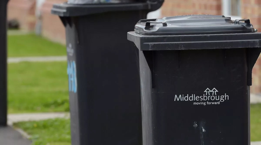 Black refuse bins on a street in Middlesbrough