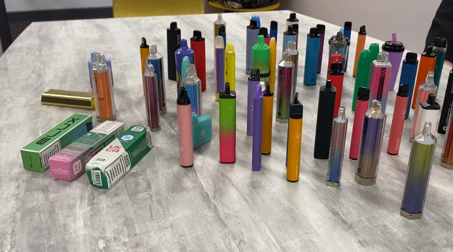 A selection of vapes which were seized from children in Middlesbrough and handed over to police in October last year
