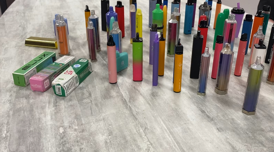 A selection of vapes which were seized from children in Middlesbrough and handed over to police in October last year